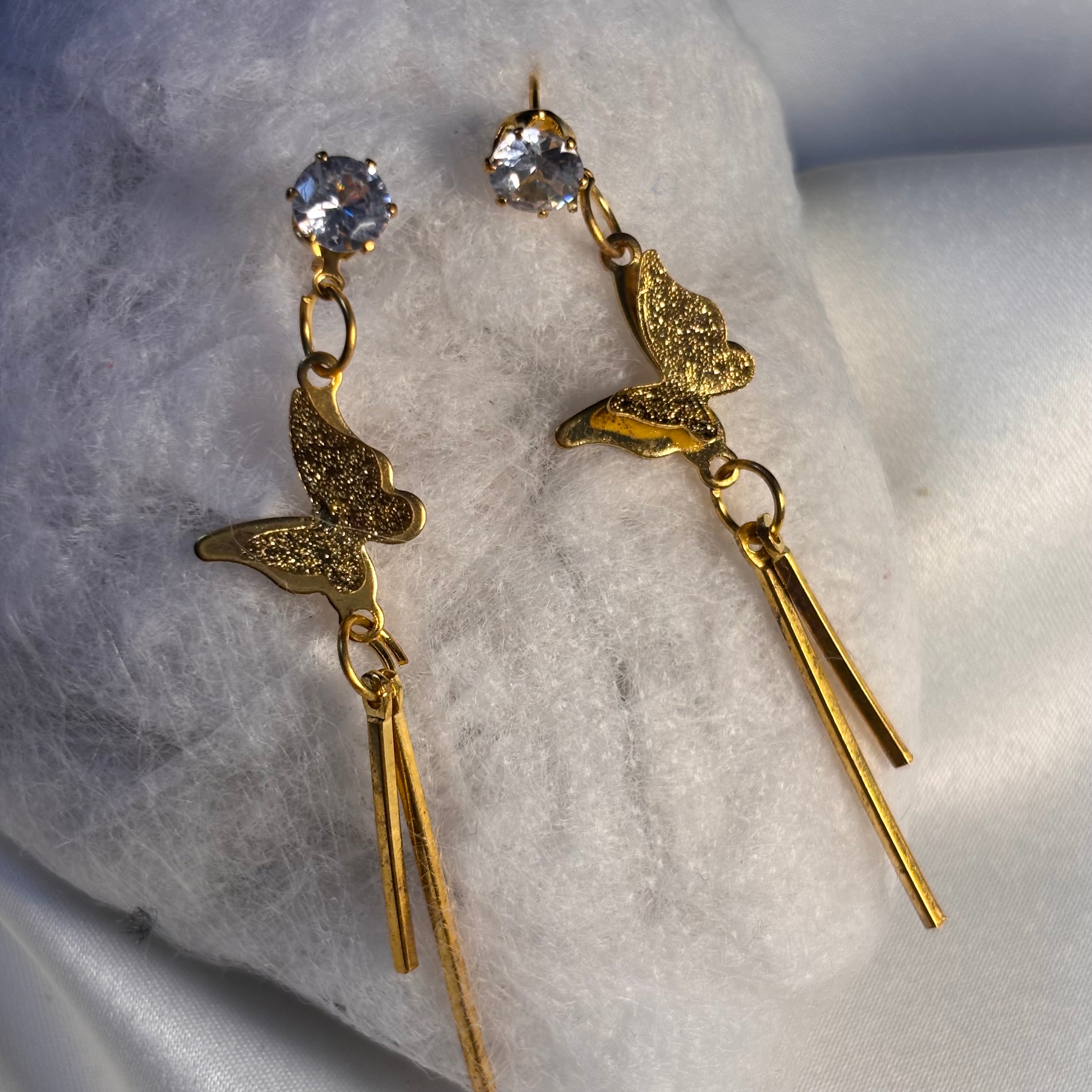 Gold Butterfly Linear Drop Earrings