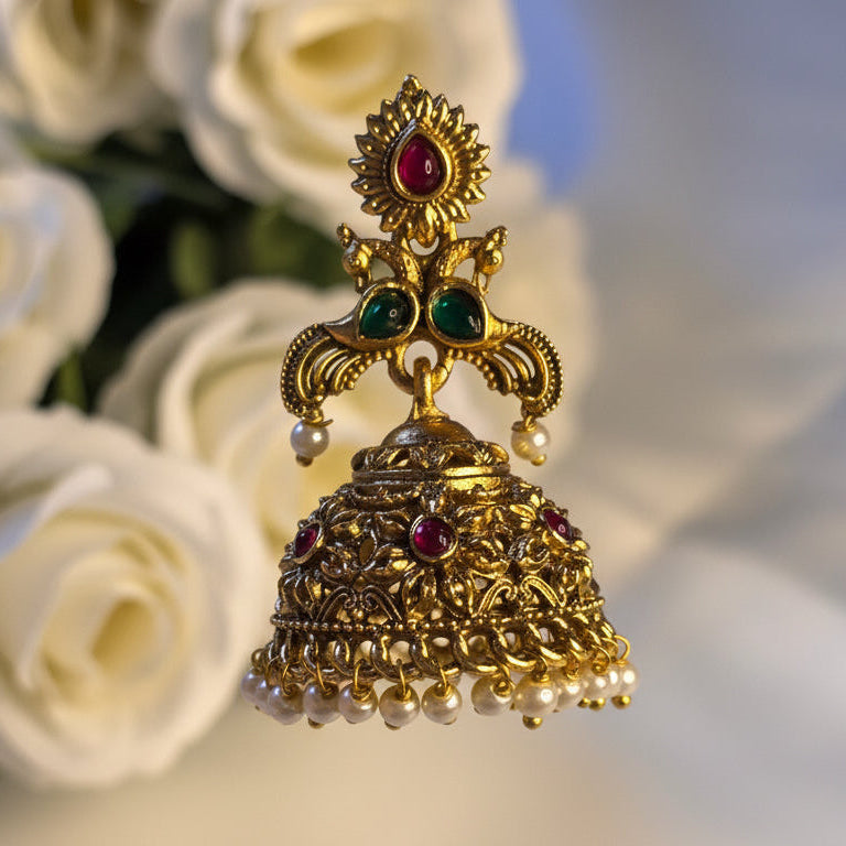 Lattice Gold Peacock Jhumkas