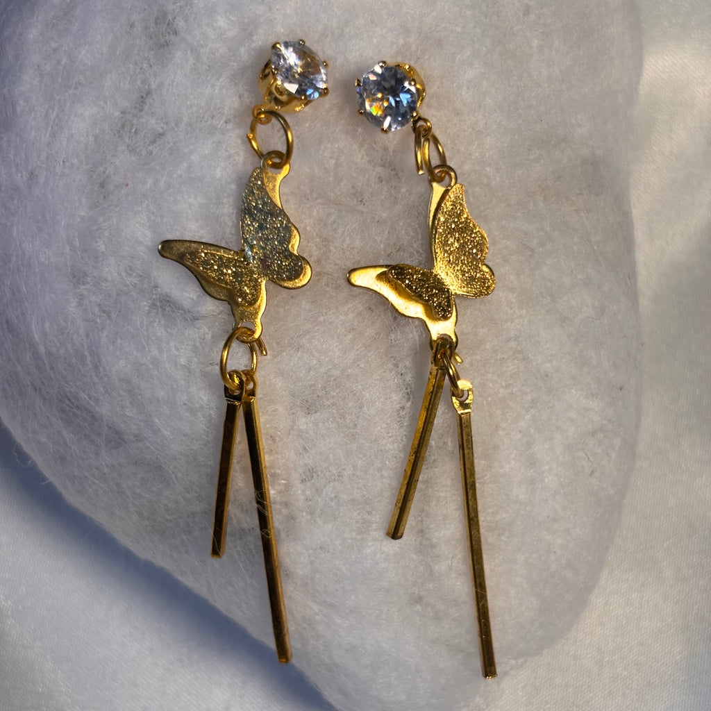 Gold Butterfly Linear Drop Earrings