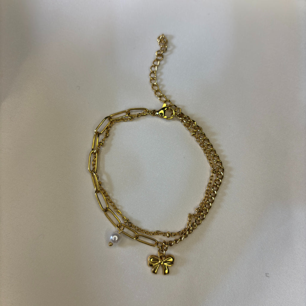 Pearl Drop Bow Bracelet