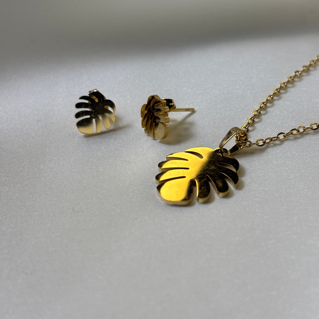 Golden Leaf Breeze Necklace & Earring Set