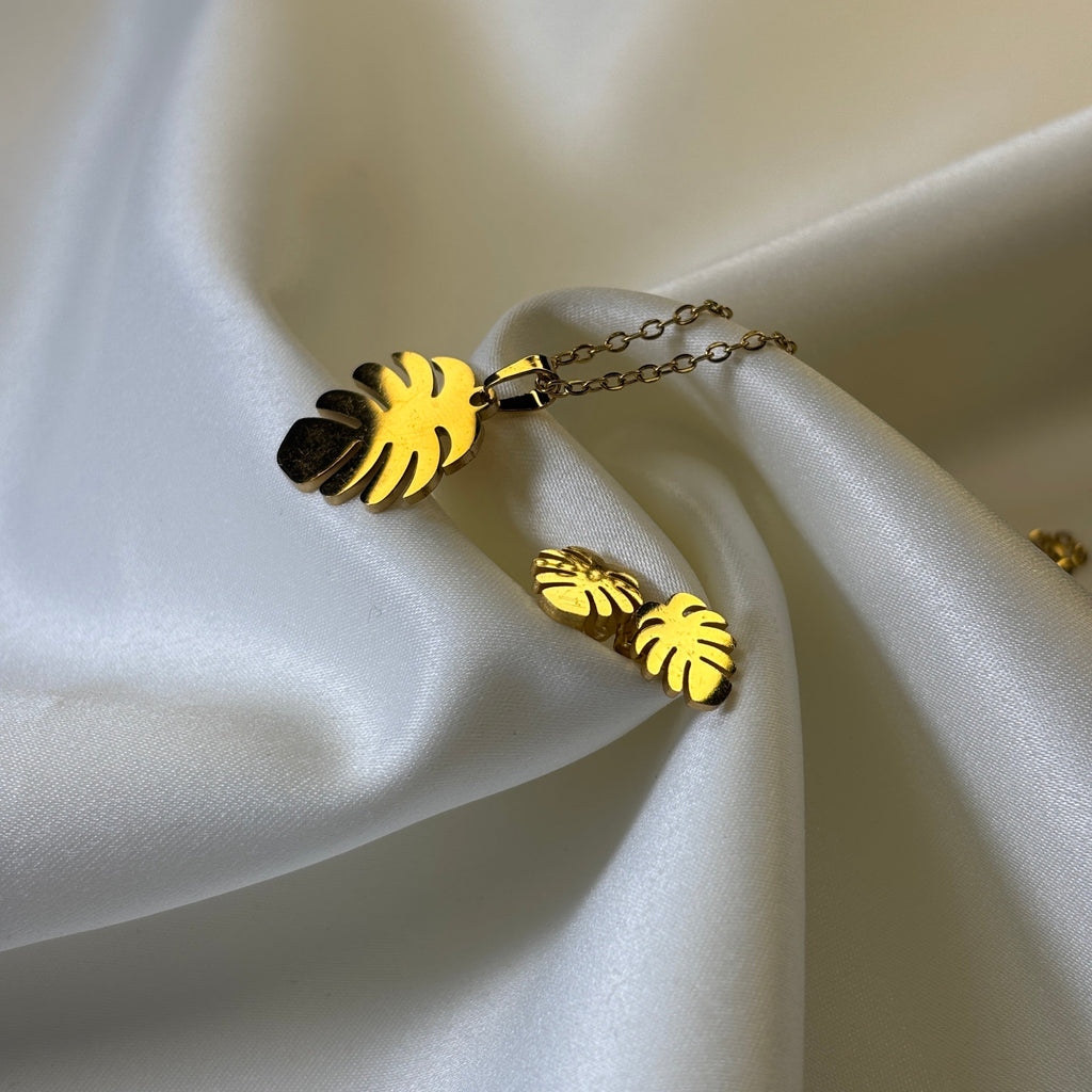 Golden Leaf Breeze Necklace & Earring Set
